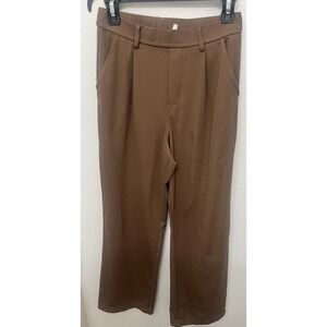 Halara Women's Brown Dress Pants Pleated Front Straight Leg Pockets S Regular